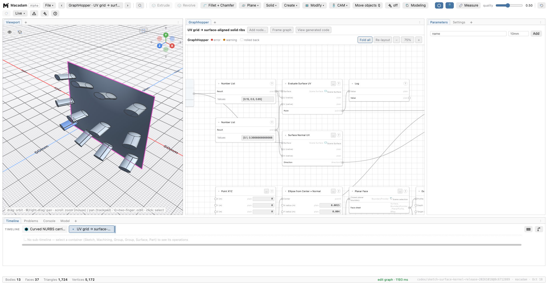 Macadam GraphHopper visual graph beside the curved surface and rib pattern it generates